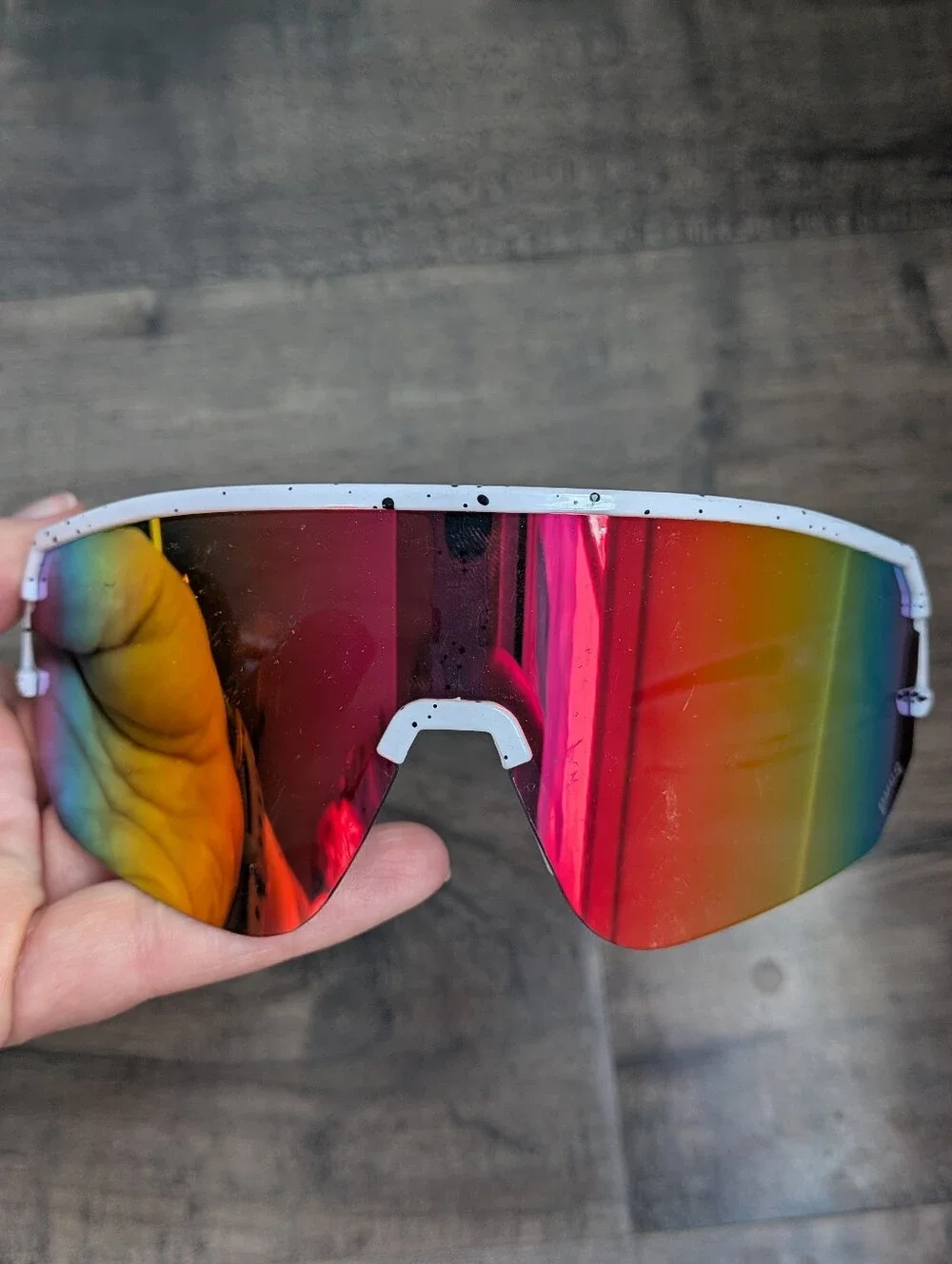 Pugs RR1 Rad Rippers Shield Sunglasses – White Splatter Frame with Mirror Lenses
